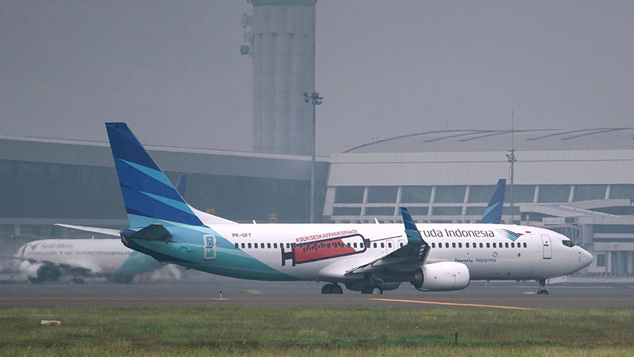 Ilustrasi Garuda Indonesia. (Dimas Ardian/Bloomberg)