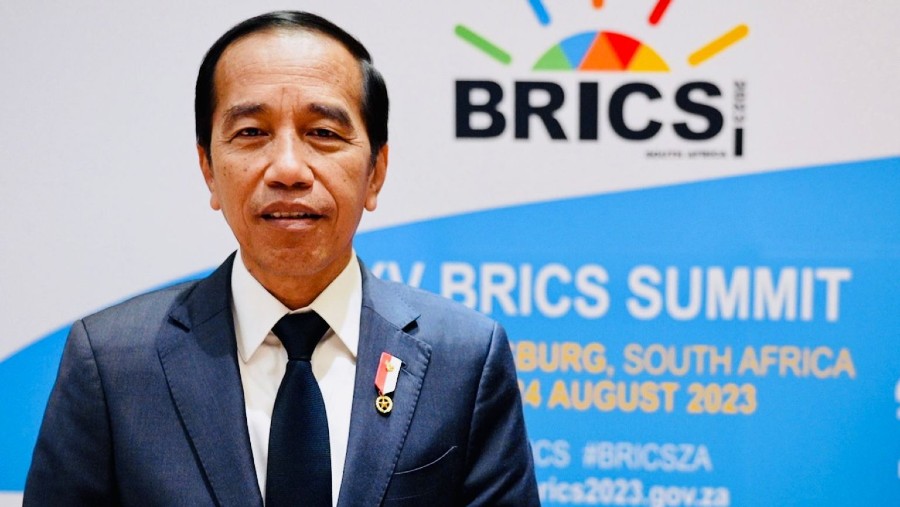 Presiden Jokowi saat bicara tentang BRICS (BPMI Setpres/Laily Rachev via Setkab)
