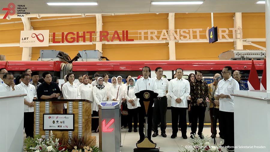 Presiden Jokowi Resmikan LRT Terintegrasi Jabodebek, 28 Agustus 2023. (Tangkapan Layar Youtube Sekretariat Presiden)