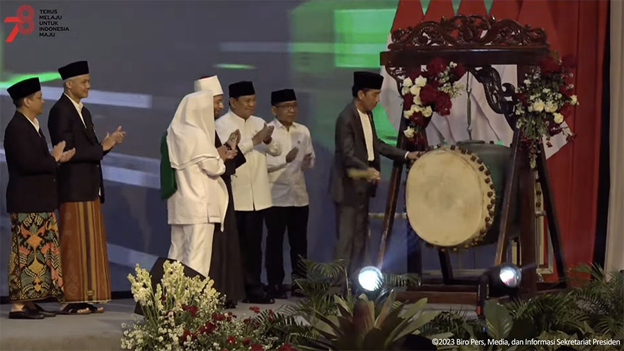 Presiden Jokowi Resmikan Pembukaan Muktamar Sufi Internasional 2023, Pekalongan, Selasa (29/8/2023). (Tangkapan Layar Youtube Sekretariat Presiden)