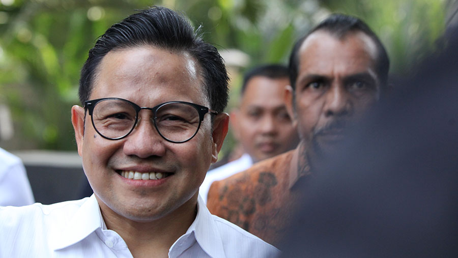 Ketum PKB Muhaimin Iskandar alias Cak Imin tiba di gedung KPK, Jakarta, Kamis (7/9/2023). (Bloomberg Technoz/ Andrean Kristianto)
