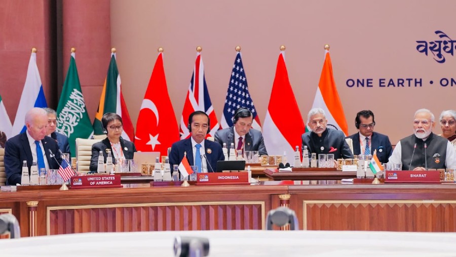 Jokowi hadiri sesi pertama KTT G20 India di Bharat Mandapam (BPMI Setpres/Laily Rachev)