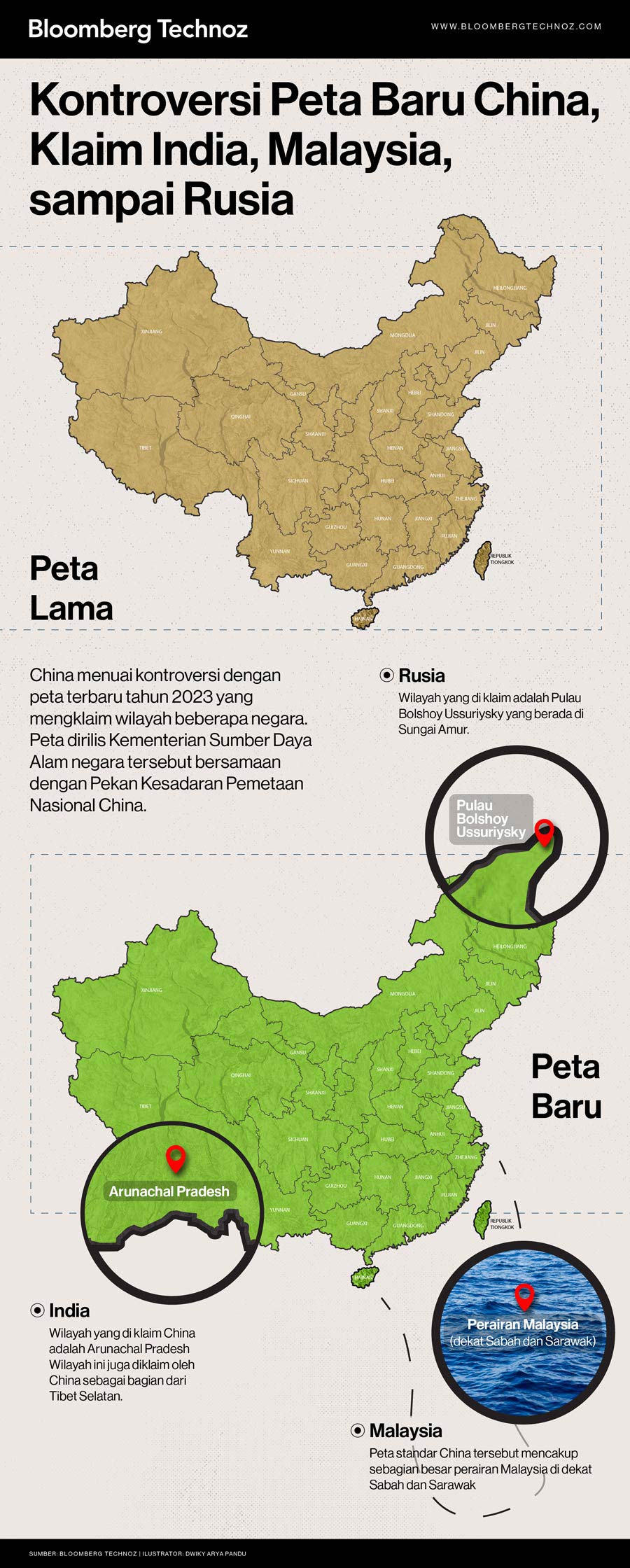 Ilustrasi Peta Baru China (Infografis/Bloomberg Technoz)