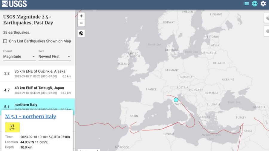 Gempa di Italia (Sumber: tangkapan layar USGS)
