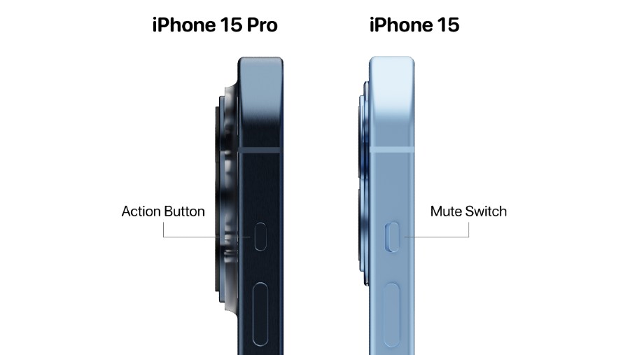 Beda tombil action button di model Pro dan non Pro iPhone 15. (Dok: applehub)