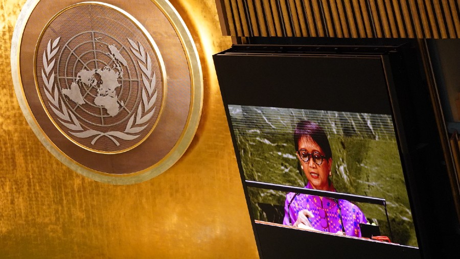Menlu Retno Marsudi di Sidang Majelis Umum PBB di New York (23/9/2023) (Dok Kemlu RI)