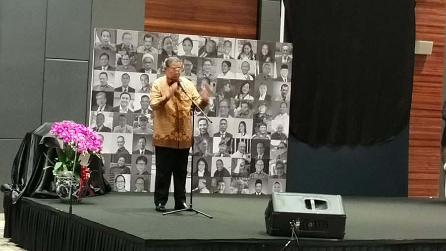 Presiden ke-6, Susilo Bambang Yudhoyono (SBY) di perayaan ulang tahun Menko Marves, Luhut Binsar Panjaitan. (Bloomberg Technoz/ Sultan Ibnu Affan)