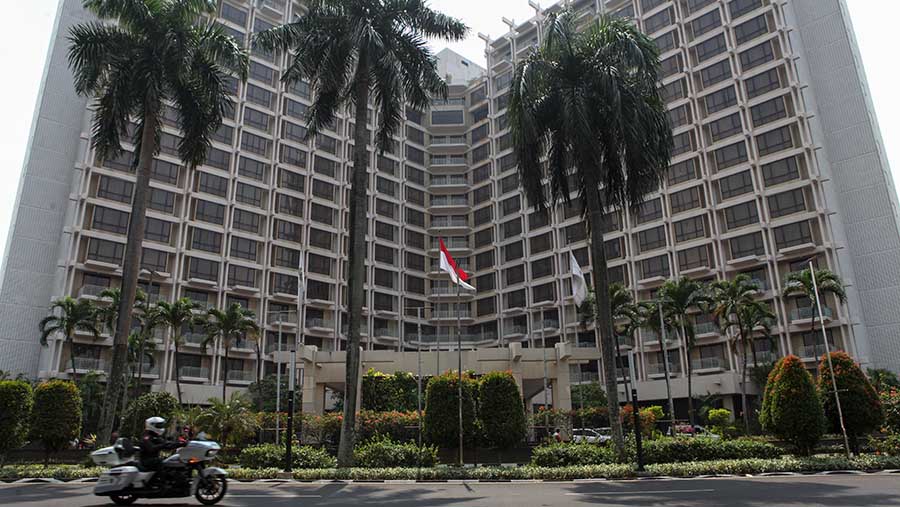 Suasana Hotel Sultan sebelum penyegelan di Kawasan GBK, Jakarta, Rabu (4/10/2023). (Bloomberg Technoz/Andrean Kristianto)