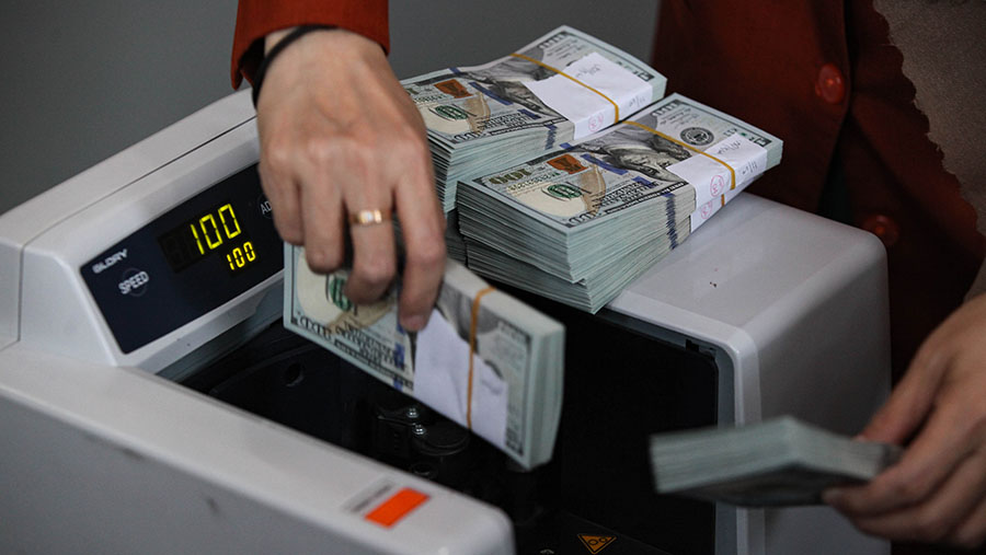 Karyawan menghitung uang dolar AS di salah satu pusat penukaran uang di Jakarta, Rabu (11/10/2023). (Bloomberg Technoz/Andrean Kristianto)