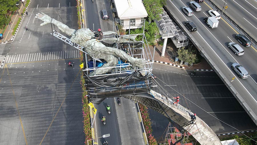 Patung Pancoran adalah salah satu monumen landmark patung yang terdapat di Jakarta. (Bloombeg Technoz/Andrean Kristianto)