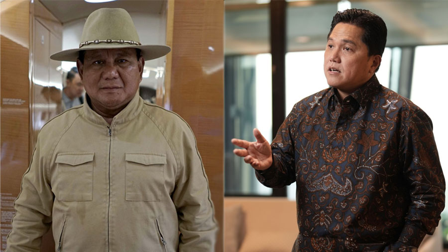 Kolase foto: Prabowo Subianto dan Erick Thohir, (Dimas Ardian/Bloomberg)