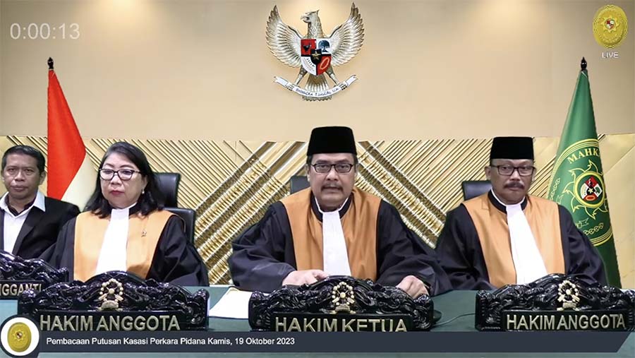 Sidang putusan MA  mengenai PK kasus hakim Gazalba Saleh. (Tangkapan Layar mahkamahagung.go.id)