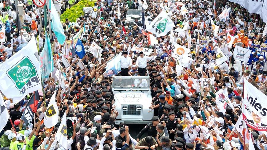 Bacapres Anies Baswedan dan Bacawapres Muhaimin Iskandar menuju Kantor KPU, Kamis (19/10/2023). (Tangakapan Layar Instagram @cakiminow)