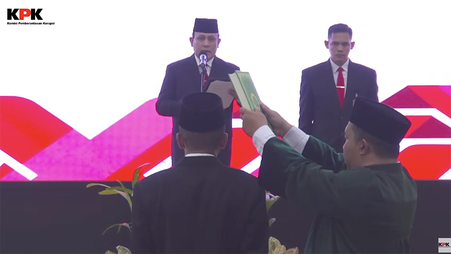 Ketua KPK Firli Bahuri saat pelantikan dan pengambilan sumpah jabatan Deputi Bidang Penindakan dan Eksekusi KPK. (Tangkapan Layar Youtube KPK)