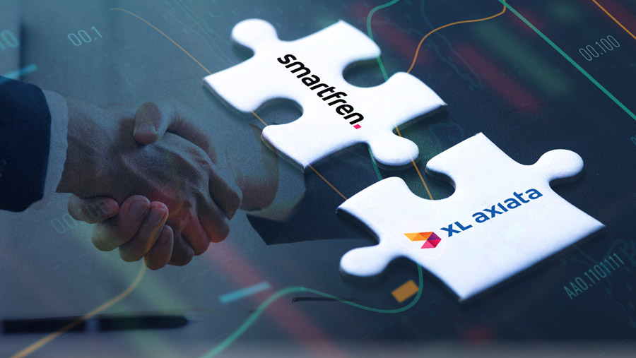 Ilustrasi merger Smartfren (FREN) dengan XL Axiata (EXCL) (Bloomberg Technoz)