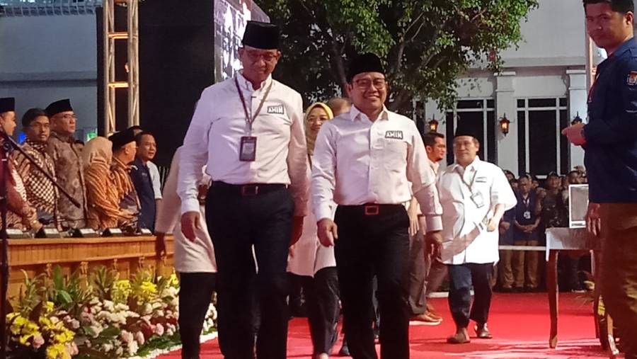 Pasangan Capres-Cawapres Nomor Urut 1, Anies-Muhaimin. (Bloomberg Technoz/Pramesti).