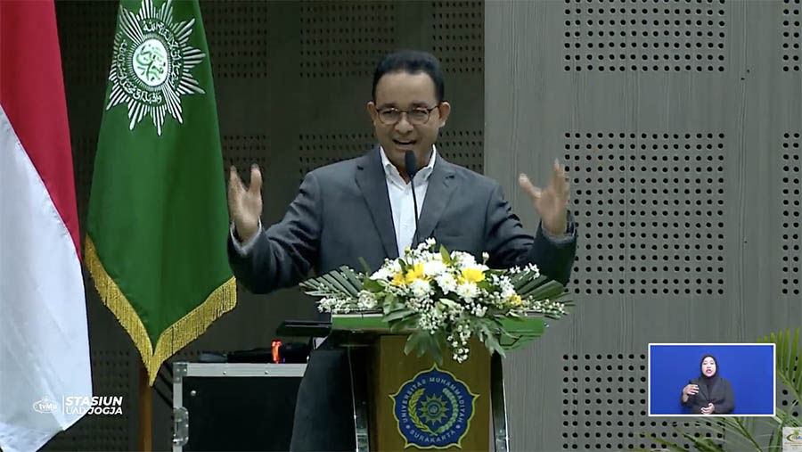 Capres Anies Baswedan saat dialog terbuka Muhammadiyah bersama calon pemimpin bangsa. (Tangkapan Layar Youtube Muhammadiyah television)