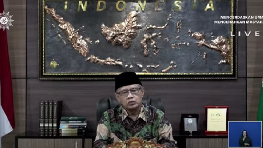 Ketua Umum PP Muhammadiyah Haedar Nashir menyampaikan sambutan di dialog capres secara virtual (TV Muhammadiyah)