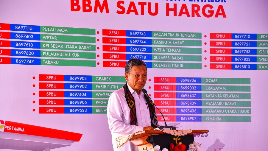 Menteri ESDM Arifin Tasrif di sela peluncuran BBM Satu Harga di Sorong, Papua Barat Daya./Bloomberg Technoz-Sultan Ibnu Affan
