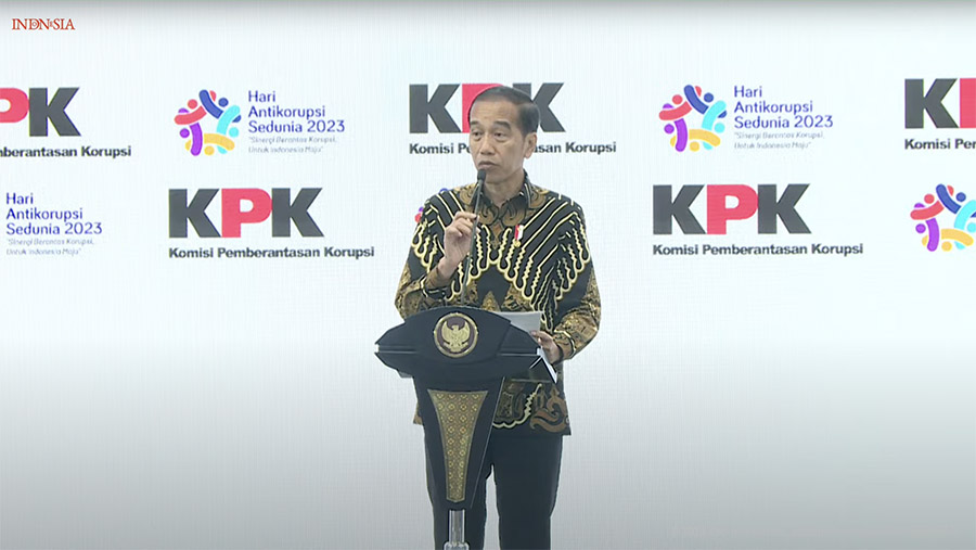 Sambutan Presiden Jokowi pada Peringatan Hari Antikorupsi Sedunia, Jakarta, 12 Desember 2023. (Tanghkapan Layar Youtube Setpres)