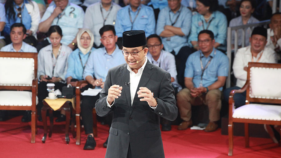 Anies di Debat Capres (Andrean/Bloomberg Technoz)