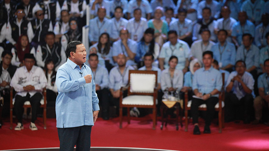 Prabowo di Debat Capres (Andrean/Bloomberg Technoz)