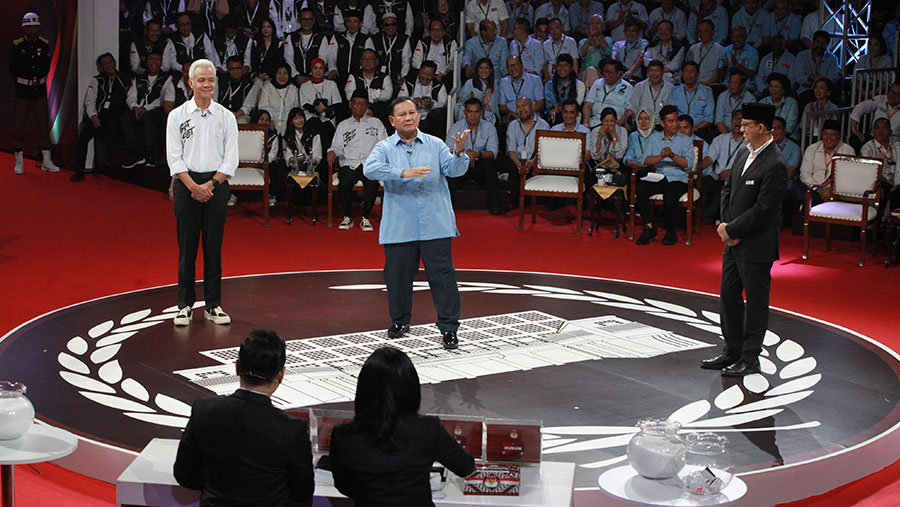Prabowo Joget di Debat Capres Perdana (Andrean/Bloomberg Technoz)