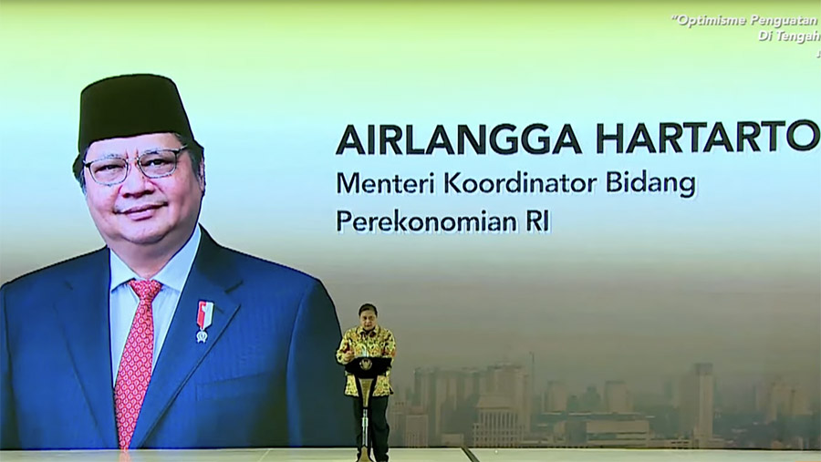 Menko Perekonomian Airlangga Hartarto saat acara Seminar Nasional Outlook Perekonomian Indonesia 2024. (Youtube PerekonomianRI)