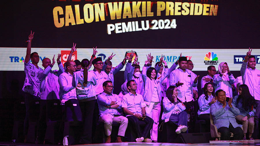 Capres Prabowo Subianto saat debat kedua Cawapres di JCC, Jumat (22/12/2023). (Bloomberg Technoz/Andrean Kristianto)
