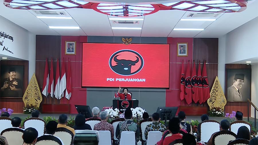 Ketua Umum PDIP, Megawati Soekarnoputri saat HUT PDIP ke-51 di Sekolah Partai PDI Perjuangan, Rabu (10/1/2024).(Tangkapan Layar Youtube PDIP)