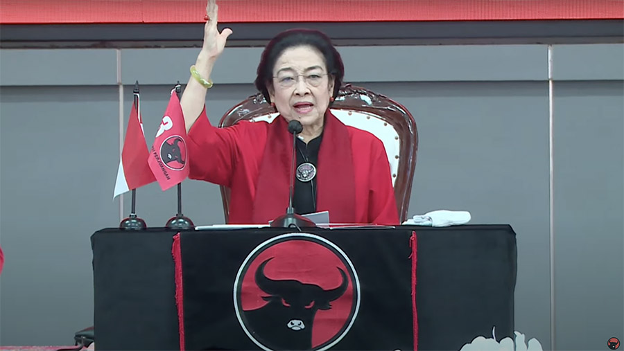 Ketua Umum PDIP, Megawati Soekarnoputri saat HUT PDIP ke-51 di Sekolah Partai PDI Perjuangan, Rabu (10/1/2024).(Tangkapan Layar Youtube PDIP)