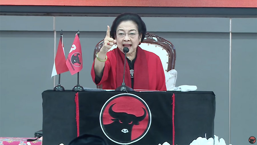 Ketua Umum PDIP, Megawati Soekarnoputri saat HUT PDIP ke-51 di Sekolah Partai PDI Perjuangan, Rabu (10/1/2024). (Tangkapan Layar Youtube PDIP)