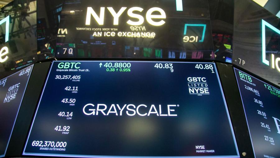 Grayscale Bitcoin Trust ETF (GBTC) produk ETF yang diperdagangkan di Wall Street. (Dok: Bloomberg)