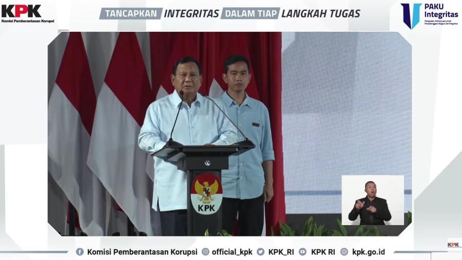 Prabowo-Gibran di acara Paku Integritas KPK (YouTube KPK)	
