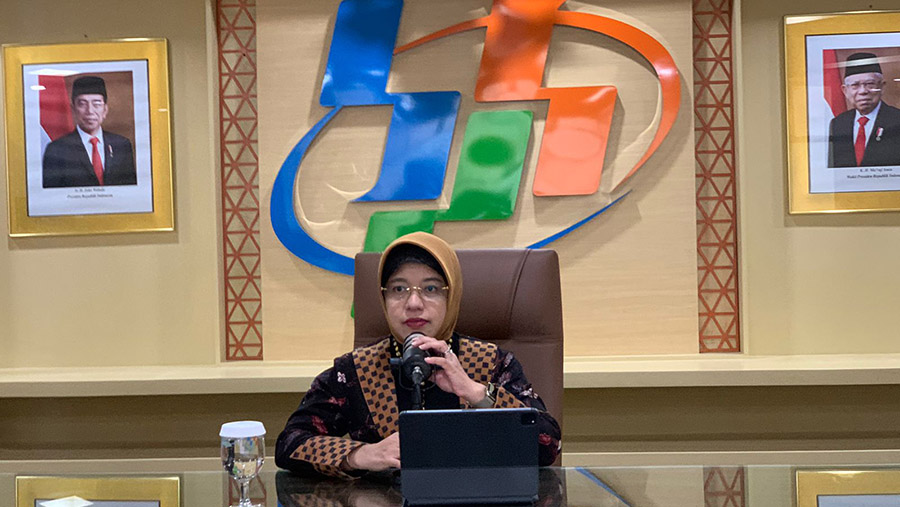 Plt. Kepala BPS Amalia Adininggar Widyasanti saat rilis Produk Domestik Bruto (PDB) Triwulan IV 2023, 5 Februari 2024. (Bloomberg Technoz/Azura Yumna)