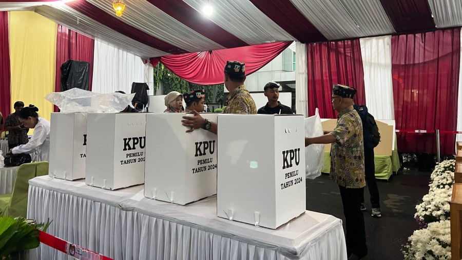 TPS 010 Gambir Jakarta Pusat tempat pencoblosan Presiden Jokowi di Pemilu 2024. (Bloomberg Technoz/Mis Fransiska)