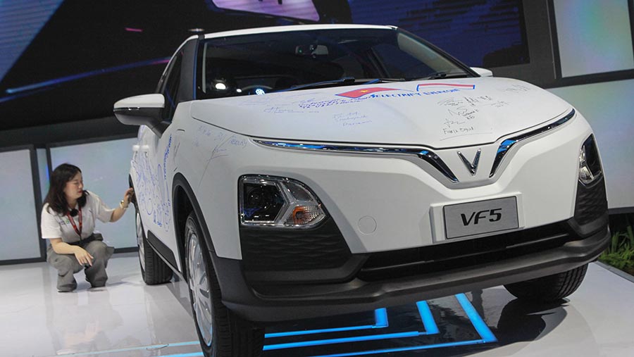 Perusahaan otomotif asal Vietnam, VinFast resmi mengumumkan kehadirannya di pasar otomotif Indonesia. (Bloomberg Technoz/Andrean Kristianto)