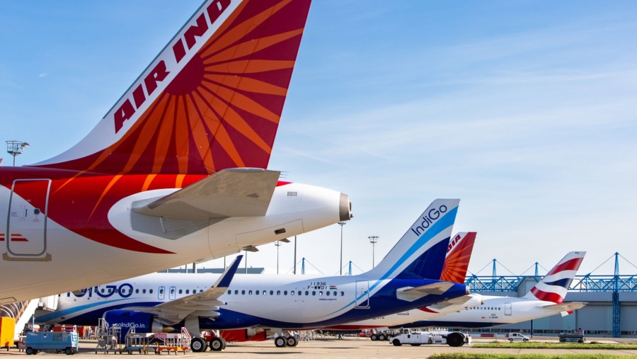 Pesawat penumpang untuk Air India Ltd., IndiGo, dan British Airways Plc di pusat pengiriman Airbus SE./Bloomberg-Matthieu Rondel