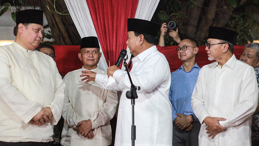 Prabowo berjanji akan kerja lebih keras lagi, dan akan melanjutkan program Jokowi, terutama dibidang ekonomi. (Bloomberg Technoz/ Andrean Kristianto)