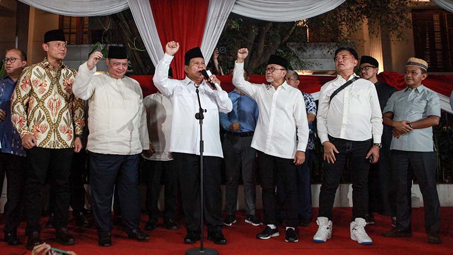 Prabowo kembali mengingatkan bahwa gelaran pemilu telah usai. Semua pilihan rakyat, kata dia, harus dihormati. (Bloomberg Technoz/ Andrean Kristianto)