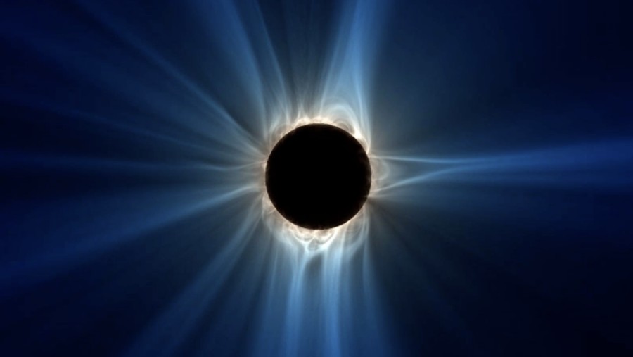 Prediksi gambaran medan magnet Matahari saat gerhana 8 April 2024. (Dok: Predictive Science)