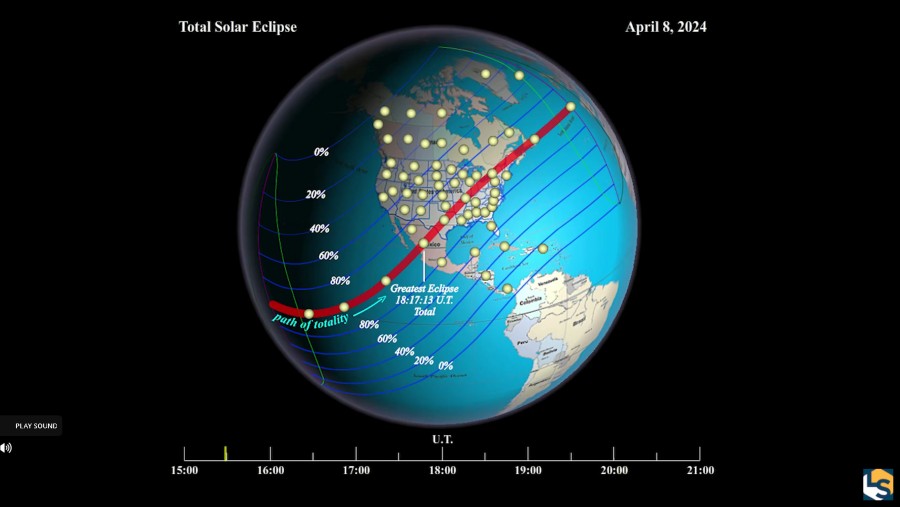 Ilustrasi terjadinya Gerhana Matahari pada 8 April 2024. (Dok: Space.com)
