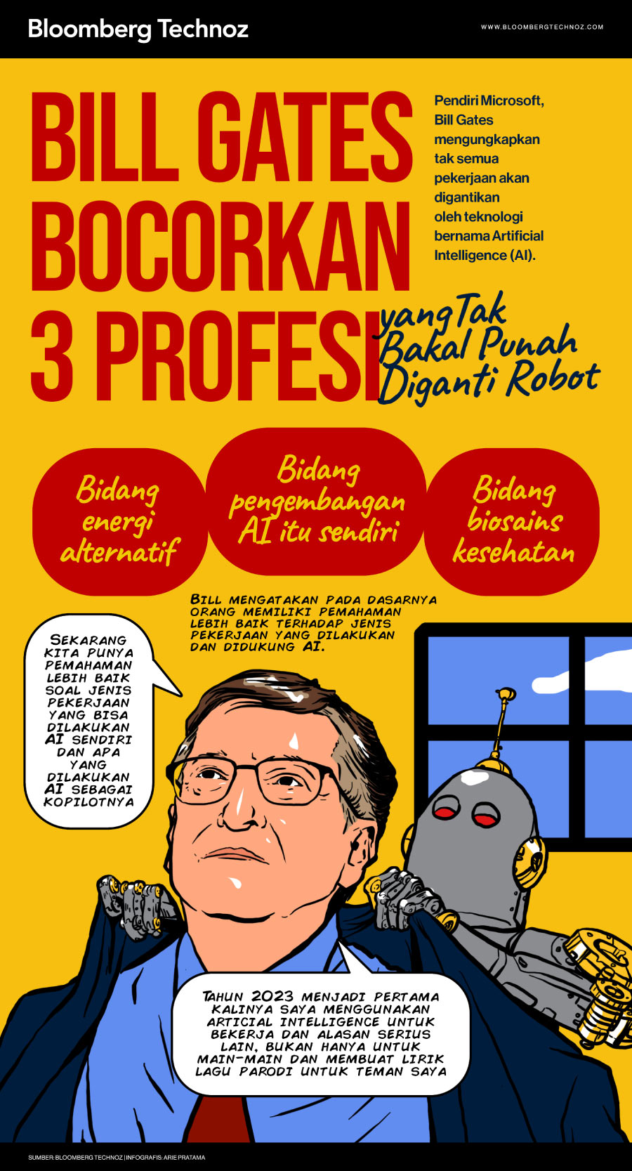 Bill Gates Bocorkan 3 Profesi yang Tak Bakal Punah Diganti Robot (Bloomberg Technoz/Arie Pratama)