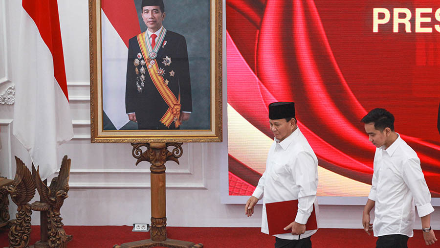 Prabowo-Gibran menang satu putaran usai mengantongi 96.214.691 suara atau 58,6% dari total suara nasional. (Bloomberg Technoz/Andrean Kristianto)