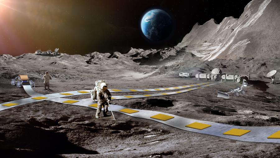 Ilustrasi proyek jalur kereta di Bulan. (Dok: NASA)