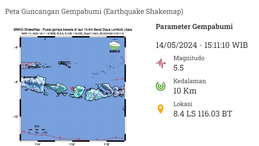 Gempa bumi di Lombok Utara. (Dok. BMKG)