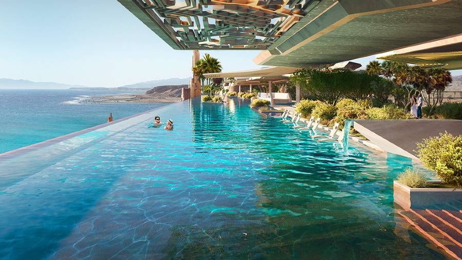 Arab Saudi berencana membuat kolam renang tanpa batas spektakuler yang akan memiliki panjang hampir 1.500 kaki. (Dok: X Neom)