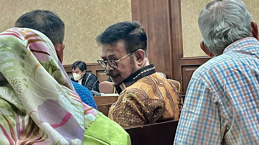 Eks Mentan Syahrul Yasin Limpo di PN Tipikor dalam lanjutan sidang kasus gratifikasi, Senin (20/5/2024). (Bloomberg Technoz/Muhammad Fikri)