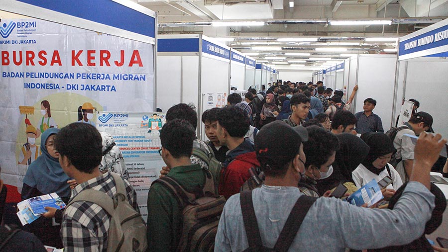 Jakarta Job Fair ini berlangsung selama dua hari mulai hari ini 28 Mei hingga 29 Mei 2024.  (Bloomberg Technoz/Andrean Kristianto)