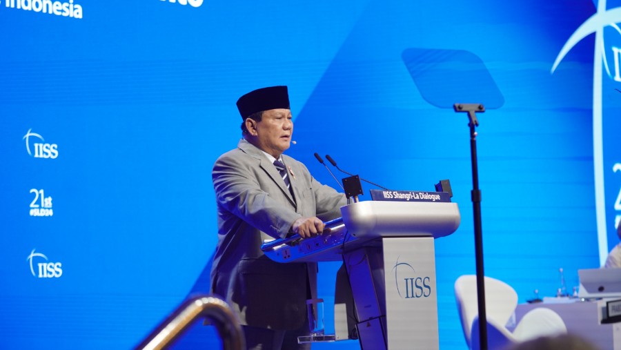 Prabowo Subianto di IISS Shangri-La Dialogue, Singapura, Minggu (2/6/2024)./dok. Biro Humas Kemenhan